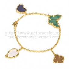 Van Cleef Arpels Lucky Alhambra 4 Motifs Armband Gelbgold mit Steinkombination 005 Van Cleef Arpels Lucky Alhambra 4 Motifs Armband Gelbgold mit Steinkombination 005