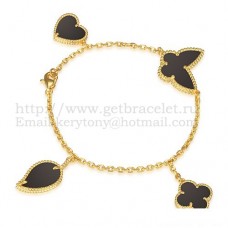 Van Cleef Arpels Lucky Alhambra 4 Motive Armband Gelbgold mit Steinkombination 007 Van Cleef Arpels Lucky Alhambra 4 Motive Armband Gelbgold mit Steinkombination 007