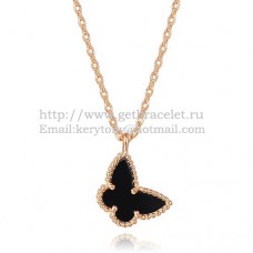 Van Cleef Arpels Lucky Alhambra Butterfly Halskette aus Roségold mit schwarzem Onyx-Perlmutt Van Cleef Arpels Lucky Alhambra Butterfly Halskette aus Roségold mit schwarzem Onyx-Perlmutt