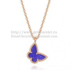 Van Cleef Arpels Lucky Alhambra Butterfly-Halskette aus Roségold mit Lapis-Stein und Perlmutt Van Cleef Arpels Lucky Alhambra Butterfly-Halskette aus Roségold mit Lapis-Stein und Perlmutt