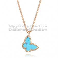 Van Cleef Arpels Lucky Alhambra Butterfly Halskette aus Roségold mit türkisfarbenem Perlmutt Van Cleef Arpels Lucky Alhambra Butterfly Halskette aus Roségold mit türkisfarbenem Perlmutt