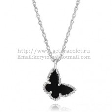 Van Cleef Arpels Lucky Alhambra Butterfly Halskette aus Weißgold mit schwarzem Onyx-Perlmutt Van Cleef Arpels Lucky Alhambra Butterfly Halskette aus Weißgold mit schwarzem Onyx-Perlmutt