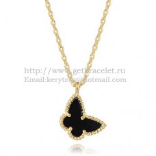 Van Cleef Arpels Lucky Alhambra Butterfly Halskette aus Gelbgold mit schwarzem Onyx-Perlmutt Van Cleef Arpels Lucky Alhambra Butterfly Halskette aus Gelbgold mit schwarzem Onyx-Perlmutt