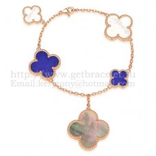 Van Cleef Arpels Magic Alhambra Armband 5 Motive Roségold mit weißgrauem Lapis-Perlmutt Van Cleef Arpels Magic Alhambra Armband 5 Motive Roségold mit weißgrauem Lapis-Perlmutt