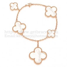 Van Cleef Arpels Magic Alhambra Armband 5 Motive Roségold mit weißem Perlmutt