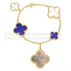 Van Cleef Arpels Magic Alhambra Armband 5 Motive Gelbgold mit weißgrauem Lapis-Perlmutt