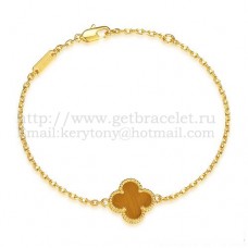 Van Cleef Arpels Sweet Alhambra Armband aus Gelbgold mit Tigerauge-Perlmutt