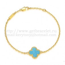 Van Cleef Arpels Sweet Alhambra Armband aus Gelbgold mit türkisfarbenem Perlmutt Van Cleef Arpels Sweet Alhambra Armband aus Gelbgold mit türkisfarbenem Perlmutt