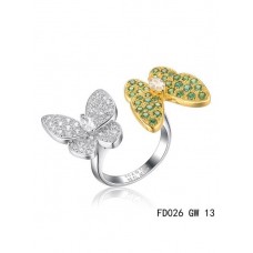 Van Cleef Arpels Ring mit zwei Schmetterlingen zwischen den Fingern, Tsavorit-Granate aus Gelbgold