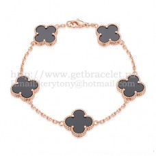 Van Cleef Arpels Alhambra Armband 5 Motive Roségold mit schwarzem Achat-Perlmutt Van Cleef Arpels Alhambra Armband 5 Motive Roségold mit schwarzem Achat-Perlmutt