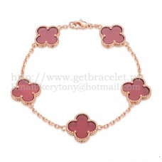 Van Cleef Arpels Alhambra Armband 5 Motive Roségold mit Karneol-Perlmutt