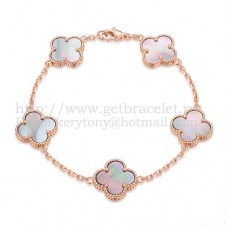 Van Cleef Arpels Alhambra Armband 5 Motive Roségold mit grauem Perlmutt Van Cleef Arpels Alhambra Armband 5 Motive Roségold mit grauem Perlmutt