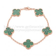 Van Cleef Arpels Alhambra Armband 5 Motive Roségold mit Malachit-Perlmutt