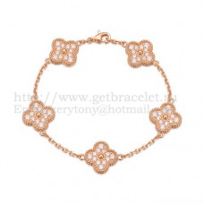 Van Cleef Arpels Alhambra Armband 5 Motive aus Roségold mit runden Diamanten Van Cleef Arpels Alhambra Armband 5 Motive aus Roségold mit runden Diamanten