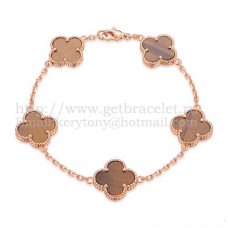 Van Cleef Arpels Alhambra Armband 5 Motive Roségold mit Tigerauge-Perlmutt