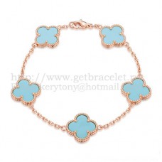 Van Cleef Arpels Alhambra Armband 5 Motive Roségold mit türkisfarbenem Perlmutt