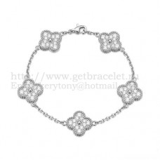 Van Cleef Arpels Alhambra Armband 5 Motive Weißgold mit runden Diamanten Van Cleef Arpels Alhambra Armband 5 Motive Weißgold mit runden Diamanten