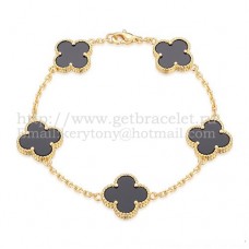 Van Cleef Arpels Alhambra Armband 5 Motive Gelbgold mit schwarzem Achat-Perlmutt