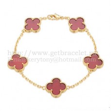 Van Cleef Arpels Alhambra Armband 5 Motive Gelbgold mit Karneol-Perlmutt