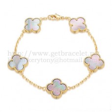 Van Cleef Arpels Alhambra Armband 5 Motive Gelbgold mit grauem Perlmutt