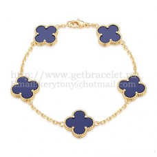 Van Cleef Arpels Alhambra Armband 5 Motive Gelbgold mit Lapislazuli-Perlmutt