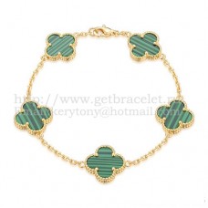 Van Cleef Arpels Alhambra Armband 5 Motive Gelbgold mit Malachit-Perlmutt Van Cleef Arpels Alhambra Armband 5 Motive Gelbgold mit Malachit-Perlmutt