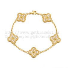Van Cleef Arpels Alhambra Armband 5 Motive Gelbgold mit runden Diamanten Van Cleef Arpels Alhambra Armband 5 Motive Gelbgold mit runden Diamanten