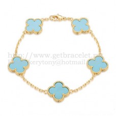 Van Cleef Arpels Alhambra Armband 5 Motive Gelbgold mit türkisfarbenem Perlmutt Van Cleef Arpels Alhambra Armband 5 Motive Gelbgold mit türkisfarbenem Perlmutt