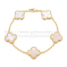 Van Cleef Arpels Alhambra Armband 5 Motive Gelbgold mit weißem Perlmutt Van Cleef Arpels Alhambra Armband 5 Motive Gelbgold mit weißem Perlmutt