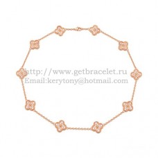 Van Cleef Arpels Alhambra Lange Halskette aus Roségold mit 10 Motiven und Pavé-Diamanten Van Cleef Arpels Alhambra Lange Halskette aus Roségold mit 10 Motiven und Pavé-Diamanten