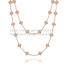 Van Cleef Arpels Alhambra Lange Halskette aus Roségold mit 20 Motiven und Pavé-Diamanten Van Cleef Arpels Alhambra Lange Halskette aus Roségold mit 20 Motiven und Pavé-Diamanten