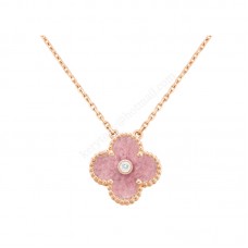 Van Cleef Arpels Alhambra-Anhänger aus Roségold mit Diamant und Rhodonit Van Cleef Arpels Alhambra-Anhänger aus Roségold mit Diamant und Rhodonit