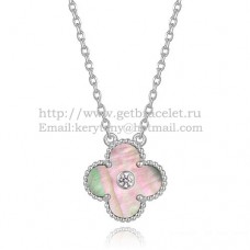 Van Cleef Arpels Alhambra-Anhänger aus Weißgold mit runden Diamanten aus grauem Perlmutt Van Cleef Arpels Alhambra-Anhänger aus Weißgold mit runden Diamanten aus grauem Perlmutt