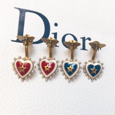 Dior Ohrstecker mit herzförmigem Anhänger und Perlenbesatz aus Messing, Rot/Blau
