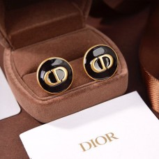 Dior Antik-Messing-Ohrstecker mit CD-Logo-Muster und schwarzer Emaille, StreetChic
